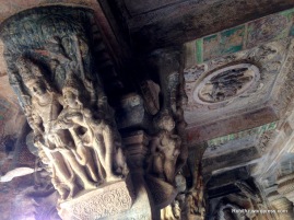 On the ceiling of this cave, there are carvings of Vishnu on Garuda and several other scenes from the puranas.