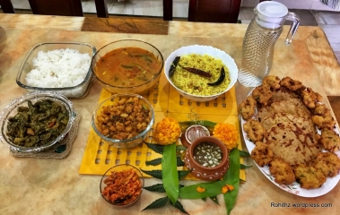 Ugadi Specials: Bhakshalu, Chinthapandu pulihora, vadalu, Aloo curry, Sambar, Mango pickle, Ugadhi pachadi, Vankaya koora etc.,