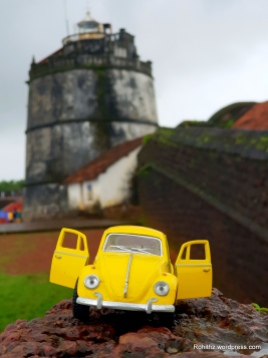 That's yellowie with the backdrop of light house, Aguada fort, Goa